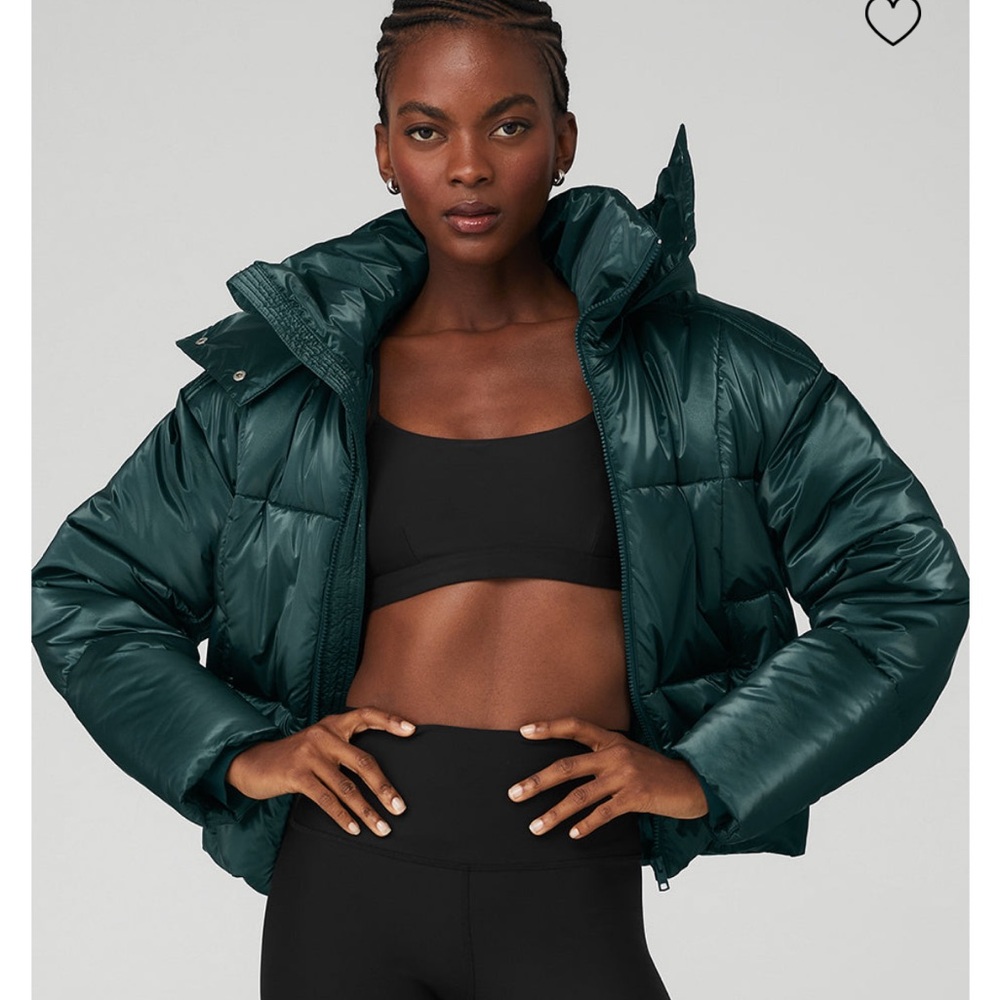 Alo Pearlized Pristine Puffer - Midnight Green Size Small